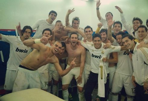 Real Madrid locker room party and celebrations, after winning La Liga in 2012