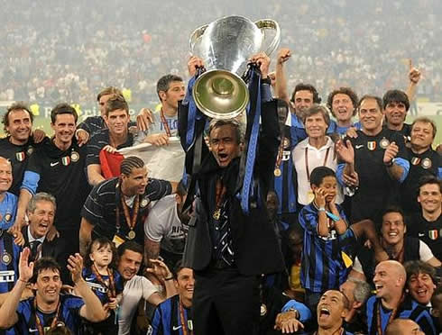 José Mourinho lifting the UEFA Champions League trophy, for Inter Milan in 2010