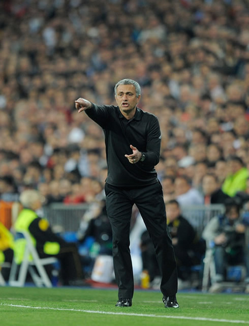 José Mourinho sending instructions to the field, during a Real Madrid soccer game