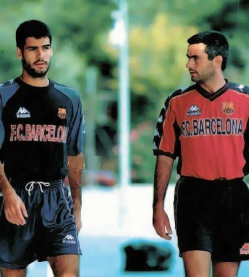 José Mourinho side by side with Pep Guardiola, when both were at Barcelona in the 90s