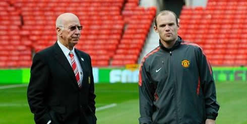 Sir Bobby Charlton and Wayne Rooney, in Manchester United's Old Trafford