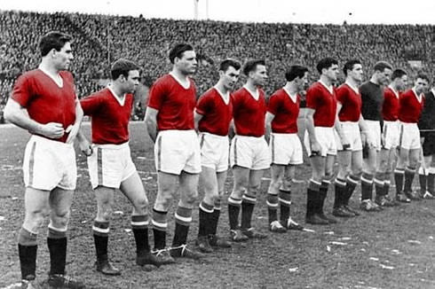 The Busby Babes, lined up before a Manchester United game in 1957