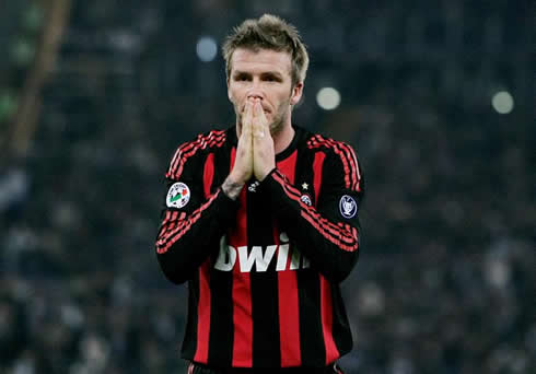 David Beckham praying in a game for AC Milan