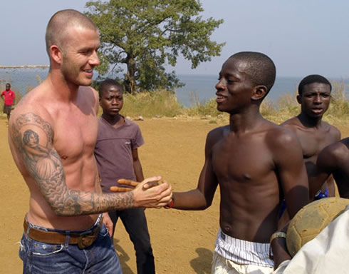 David Beckham shirtless and naked in Africa