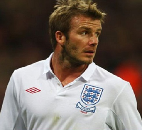 David Beckham wearing an Umbro England jersey