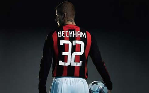 David Beckham wearing the number 32 jersey in AC Milan