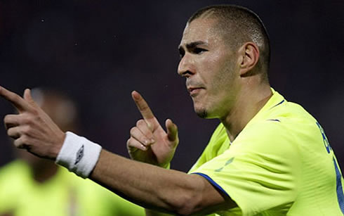 Karim Benzema after scoring a goal for Lyon
