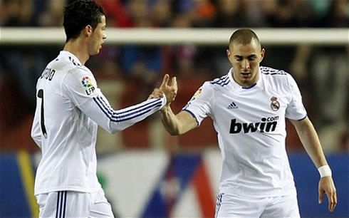 Karim Benzema saluting his Portuguese friend, Cristiano Ronaldo, in Real Madrid