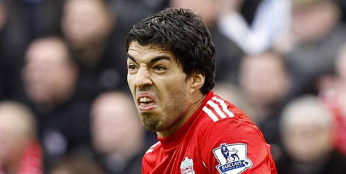 Luis Suárez, funny and scary face during a football game for Liverpool, certainly one of the most ugly faces of 2012