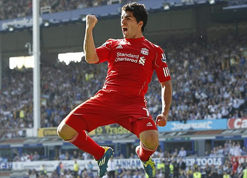 Luis Suárez jumping goal celebration, in Liverpool, in 2012