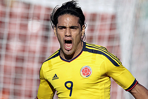 Radamel Falcao playing for Colombia, with the number 9 jersey