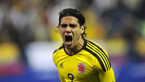 Radamel Falcao screaming when celebrating a goal for the Colombian National Team