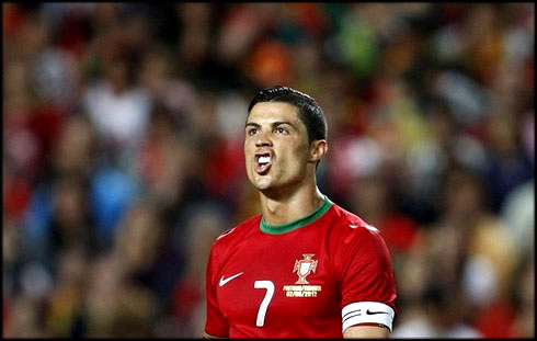 Cristiano Ronaldo scary and ugly face in a Portugal game, before the EURO 2012