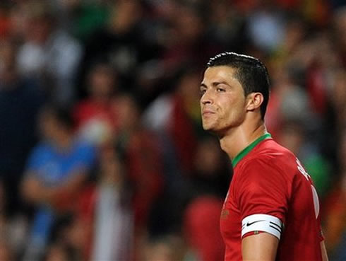 Cristiano Ronaldo doing an upset face and reaction, in Portugal vs Turkey in 2012