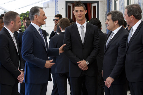 Cristiano Ronaldo and Paulo Bento, received by Cavaco Silva, in Belém Palace, before the EURO 2012