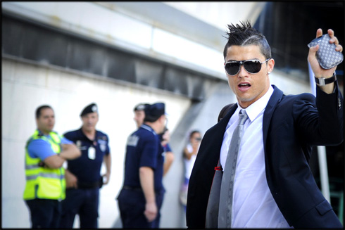 Cristiano Ronaldo with sunglasses, with great fashion style when arriving to the EURO 2012