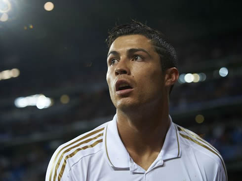 Cristiano Ronaldo close look-up at his face, in 2012