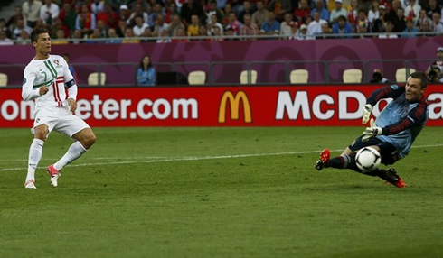 Cristiano Ronaldo big miss and fail, during the game between Portugal and Denmark, for the EURO 2012