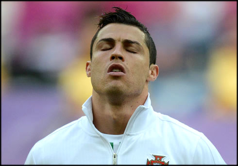 Cristiano Ronaldo looking for inspiration during the EURO 2012