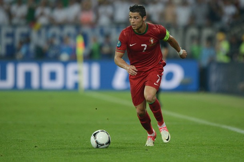 Cristiano Ronaldo trying to make the difference, when playing for Portugal as a captain, during the EURO 2012