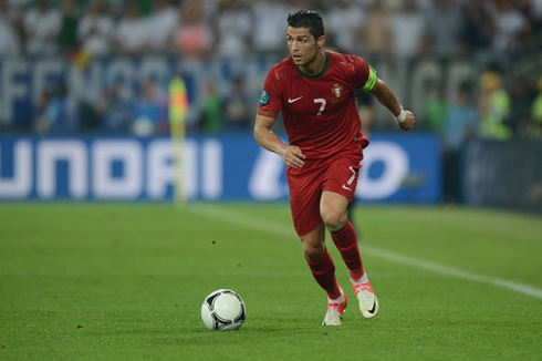 Cristiano Ronaldo trying to make the difference, when playing for Portugal as a captain, during the EURO 2012
