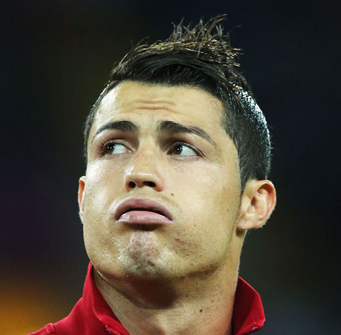 Cristiano Ronaldo making a funny face before a game for Portugal, at the EU...