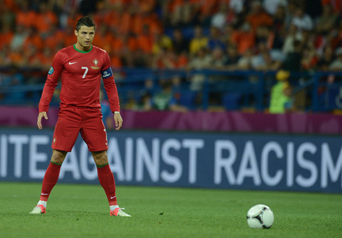 Cristiano Ronaldo posing stance in a free-kick, at the EURO 2012