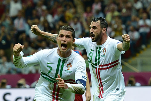 Cristiano Ronaldo almost crying after scoring the decisive and winning goal, in Portugal 1-0 Czech Republic, at the EURO 2012 quarter-finals