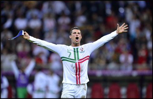 Cristiano Ronaldo celebrating Portugal victory against the Czech Republic, at the EURO 2012 quarter-finals