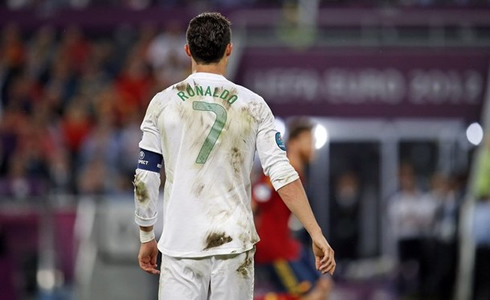 Cristiano Ronaldo back view/look, wearing the Portuguese National Team white jersey, at the EURO 2012