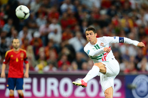 Cristiano Ronaldo left foot shot, in Portugal vs Spain, at the EURO 2012