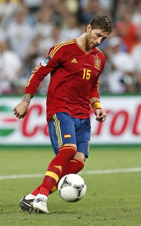 Sergio Ramos taking a penalty-kick in the panenka style, at the EURO 2012 semi-finals match between Spain and Portugal