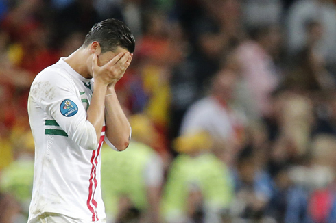 Cristiano Ronaldo crying a river, after being eliminated in Portugal vs Spain, at the EURO 2012 semi-finals