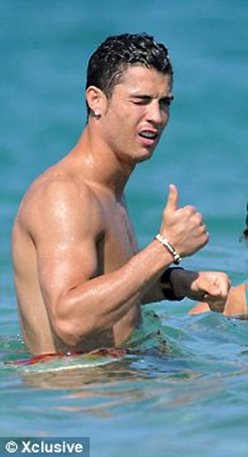 Cristiano Ronaldo blinking his eye to the photographers and paparazzi, in Saint Tropez Summer of 2012