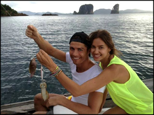 Cristiano Ronaldo and Irina Shayk fishing together while on vacations, in Phuket, Thailand, in 2012