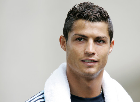 Cristiano Ronaldo with a towel wrapped behind his neck, in 2012