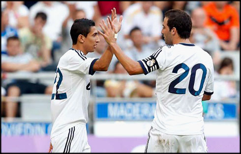 Angel Di María and Gonzalo Higuaín, playing for Real Madrid in the 2012-2013 pre-season