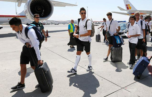 Cristiano Ronaldo leaving to the United States in July 2012, with his socks pulled up