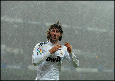 Esteban Granero showing his love for Real Madrid, by pointing to the club's badge, after a scoring a goal in 2012