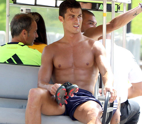 Cristiano Ronaldo showing his hot naked body, chest and abs, in Real Madrid pre-season tour at the United States, in Los Angeles 2012