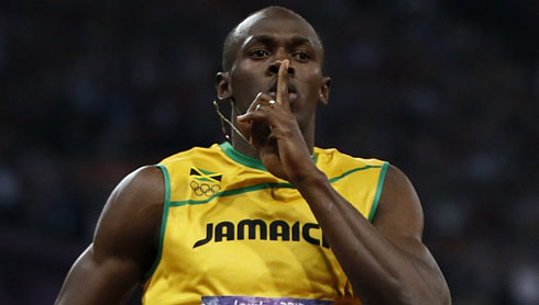 Usain Bolt asking for silence and for the crowd to be quiet