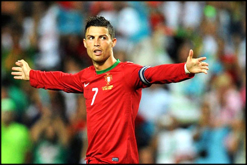 Cristiano Ronaldo scary look, celebrating goal for Portugal, in August 2012
