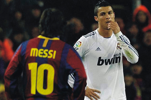 Cristiano Ronaldo and Lionel Messi staredown, in 2012