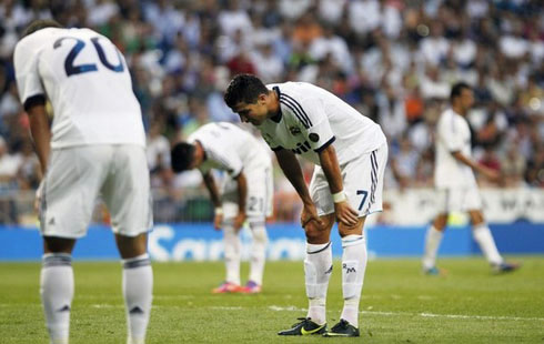 Cristiano Ronaldo and other Real Madrid players devastated and exhausted, after a home draw against Valencia, in La Liga 2012-2013