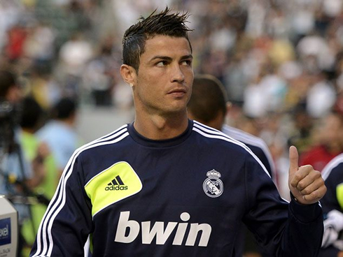 Cristiano Ronaldo interacting with the crowd, before a game for Real Madrid in 2012
