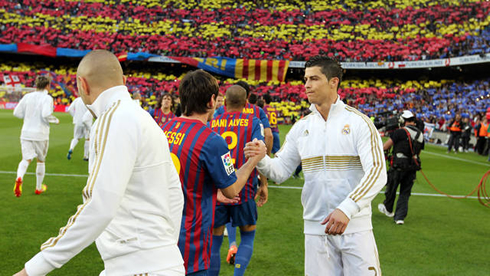 Cristiano Ronaldo visiting Lionel Messi at the Camp Nou, in 2012