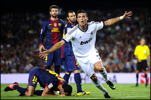 Cristiano Ronaldo goal celebration at the Camp Nou, in Barcelona 3-2 Real Madrid, for the Spanish Supercup in 2012