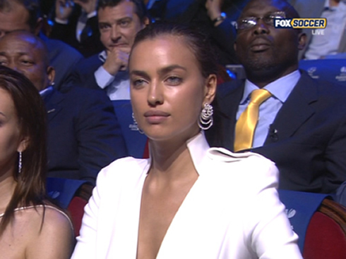Irina Shayk, in a white hot dress, at the UEFA Best Player in Europe award ceremony, in 2012