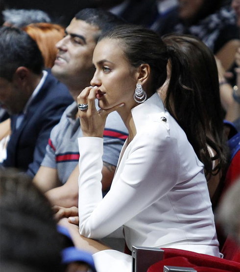 Irina Shayk looking nervous and biting her nails, as she waits for her boyfriend Ronaldo, at the UEFA awards ceremony