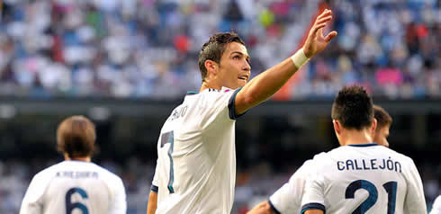 Cristiano Ronaldo thanking the crowd, after his first goal in La Liga for Real Madrid in 2012-2013